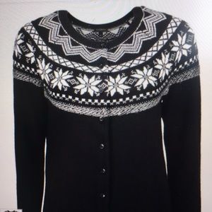 NWOT Talbots Black Fair Isle Cardigan SZ=S